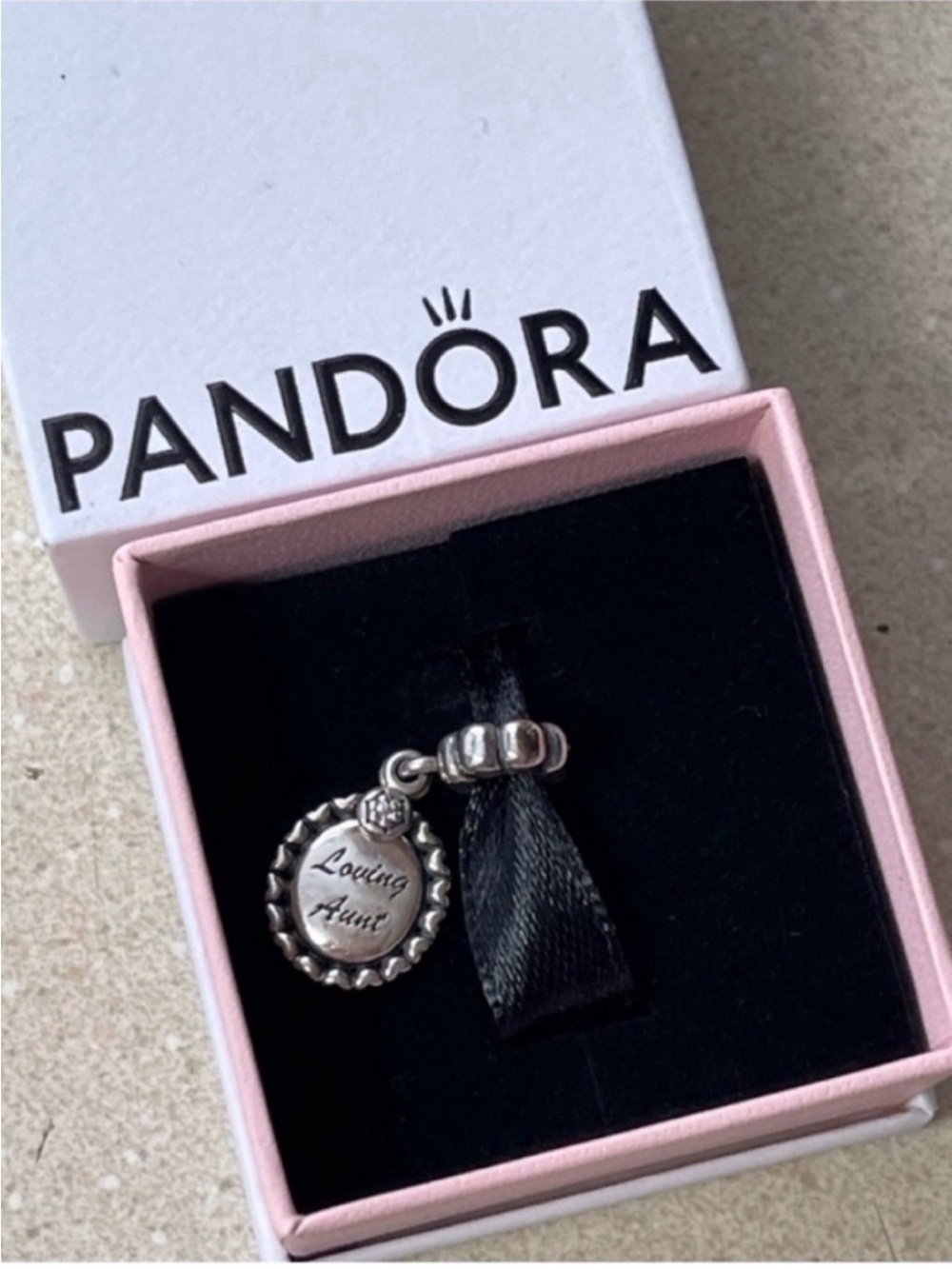 Pandora Silver 'Loving Aunt' Engraved Pendant Charm